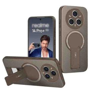 For Realme 14 Pro+ Carbon Fiber Texture MagSafe Phone Case with Holder(Brown)