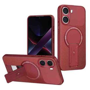For Xiaomi Poco X7 Pro Carbon Fiber Texture MagSafe Phone Case with Holder(Red)