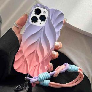 For iPhone 15 Pro Thickened 3D Leaf Pattern Two-Color Oil-Sprayed TPU Phone Case with Strap(Purple Pink)