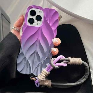 For iPhone 13 Pro Thickened 3D Leaf Pattern Two-Color Oil-Sprayed TPU Phone Case with Strap(Purple Grey)