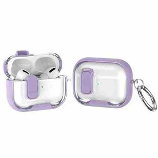 For AirPods Pro Lock Transparent Crystal Bluetooth Earphone Protective Case with Stand(Purple)