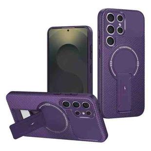For Samsung Galaxy S25 Ultra 5G Carbon Fiber Texture MagSafe Phone Case with Holder(Purple)