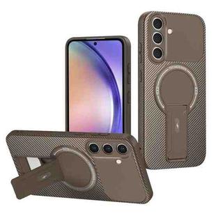 For Samsung Galaxy A54 5G Carbon Fiber Texture MagSafe Phone Case with Holder(Brown)