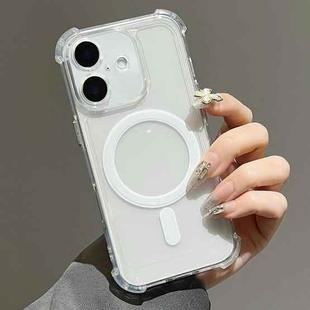 For iPhone 16 Plus Electroplating TPU Hybrid PC Four Corners Shockproof MagSafe Phone Case(White)