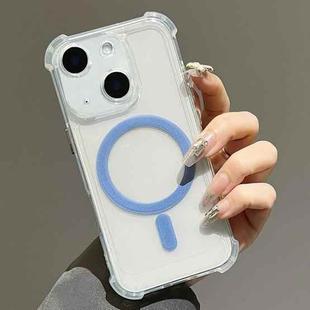 For iPhone 15 Electroplating TPU Hybrid PC Four Corners Shockproof MagSafe Phone Case(Blue)