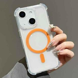 For iPhone 13 Electroplating TPU Hybrid PC Four Corners Shockproof MagSafe Phone Case(Orange)