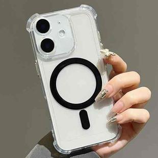 For iPhone 12 Electroplating TPU Hybrid PC Four Corners Shockproof MagSafe Phone Case(Black)