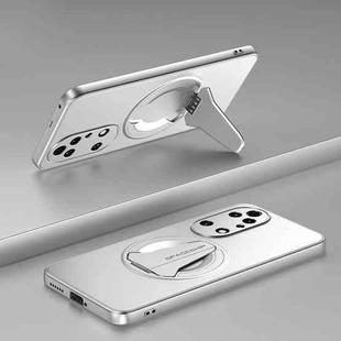 For Huawei P50 Spaceship MagSafe Folding Holder Phone Case(Silver White)