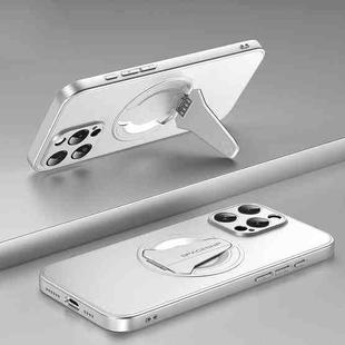 For iPhone 14 Pro Spaceship MagSafe Folding Holder Phone Case(Silver White)