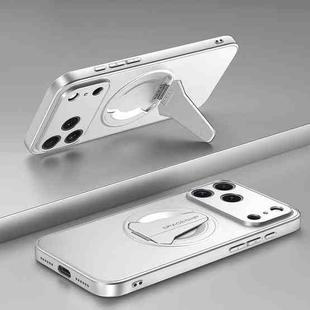 For iPhone 17 Pro Max Spaceship MagSafe Folding Holder Phone Case(Silver White)
