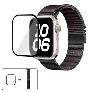For Apple Watch Series 45mm Umbrella Buckle Milanese Stainless Steel Watch Band with 3D Curved Film(Black)