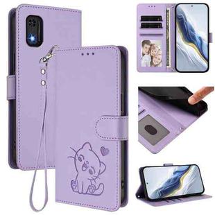 For Itel A23 Pro / A17 / Pop 5C Embossed Heart Cat Leather Phone Case with Hand Strap(Light Purple)