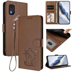 For Itel A23 Pro / A17 / Pop 5C Embossed Heart Cat Leather Phone Case with Hand Strap(Brown)