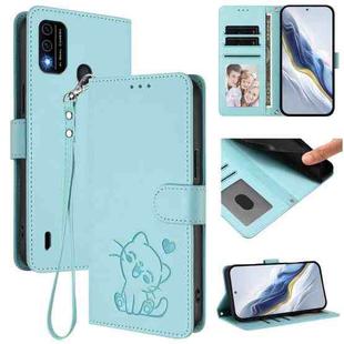 For Itel A48 Embossed Heart Cat Leather Phone Case with Hand Strap(Mint Green)