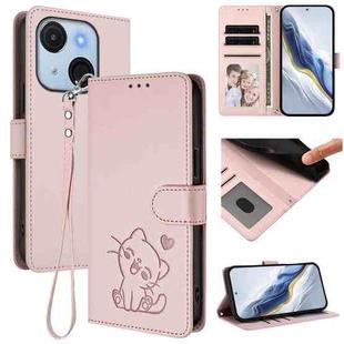 For Itel A50C Embossed Heart Cat Leather Phone Case with Hand Strap(Pink)