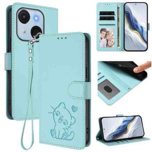 For Itel A50C Embossed Heart Cat Leather Phone Case with Hand Strap(Mint Green)