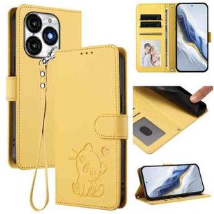 For Itel A70 Embossed Heart Cat Leather Phone Case with Hand Strap(Yellow)
