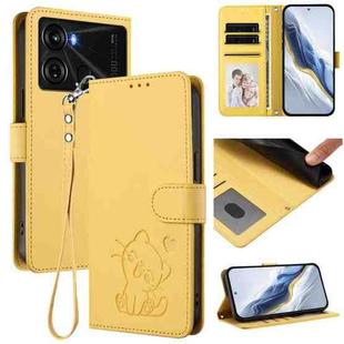 For Itel P40 Embossed Heart Cat Leather Phone Case with Hand Strap(Yellow)
