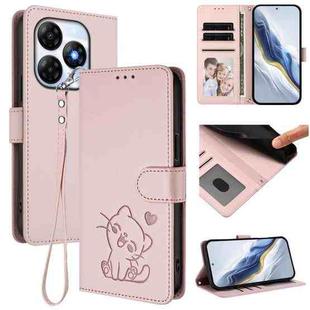 For Itel P55 4G / Smart 8 Embossed Heart Cat Leather Phone Case with Hand Strap(Pink)