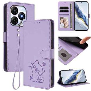 For Itel P55 4G / Smart 8 Embossed Heart Cat Leather Phone Case with Hand Strap(Light Purple)