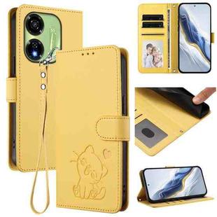For Itel P55 5G Embossed Heart Cat Leather Phone Case with Hand Strap(Yellow)