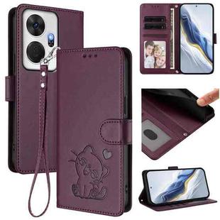 For Itel P55+ Embossed Heart Cat Leather Phone Case with Hand Strap(Dark Purple)