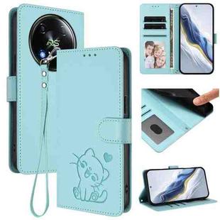 For Itel RS4 / S666LN Embossed Heart Cat Leather Phone Case with Hand Strap(Mint Green)