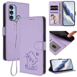 For Itel S17 / S661W / Vision 3 Embossed Heart Cat Leather Phone Case with Hand Strap(Light Purple)