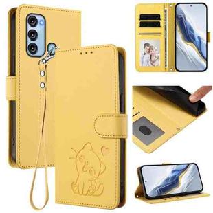 For Itel S17 / S661W / Vision 3 Embossed Heart Cat Leather Phone Case with Hand Strap(Yellow)