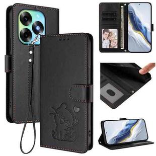 For Itel S23+ Embossed Heart Cat Leather Phone Case with Hand Strap(Black)