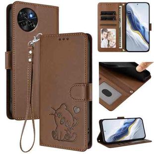For Itel S23 / S665L Embossed Heart Cat Leather Phone Case with Hand Strap(Brown)