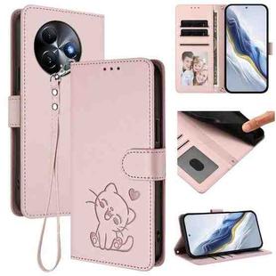 For Itel S24 Embossed Heart Cat Leather Phone Case with Hand Strap(Pink)