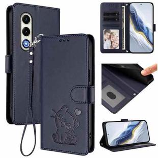 For Itel S25 4G Embossed Heart Cat Leather Phone Case with Hand Strap(Blue)