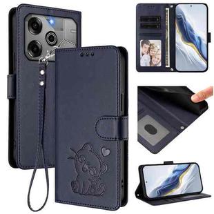 For Tecno Pova 6 Pro 5G Embossed Heart Cat Leather Phone Case with Hand Strap(Blue)