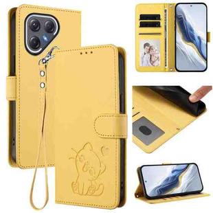 For Tecno Pova 7 Pro 5G Embossed Heart Cat Leather Phone Case with Hand Strap(Yellow)