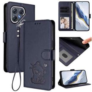 For Tecno Pova 7 Pro 5G Embossed Heart Cat Leather Phone Case with Hand Strap(Blue)