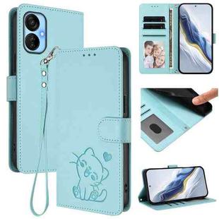 For Tecno Spark 9T / 9 Pro Embossed Heart Cat Leather Phone Case with Hand Strap(Mint Green)