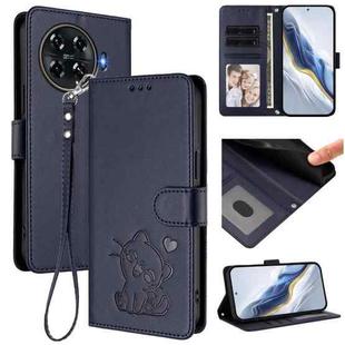 For Tecno Spark 20 Pro+ 4G Embossed Heart Cat Leather Phone Case with Hand Strap(Blue)