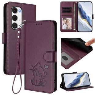 For Tecno Spark 40 Pro+ 4G Embossed Heart Cat Leather Phone Case with Hand Strap(Dark Purple)