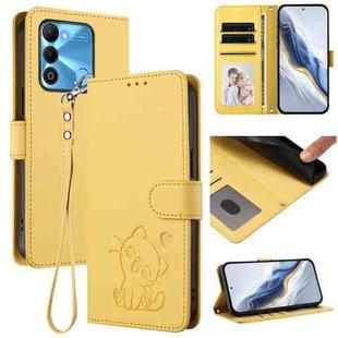 For Tecno Spark Go 2022 / 9 / 8C Embossed Heart Cat Leather Phone Case with Hand Strap(Yellow)
