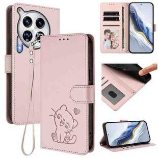 For Tecno Camon 30 Premier 5G Embossed Heart Cat Leather Phone Case with Hand Strap(Pink)