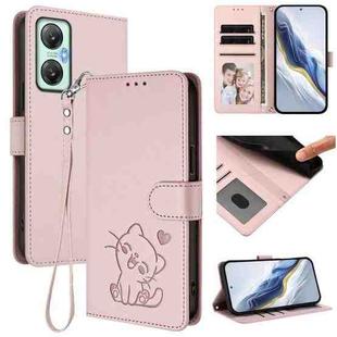 For Infinix Hot 20S / 20 Pro Embossed Heart Cat Leather Phone Case with Hand Strap(Pink)