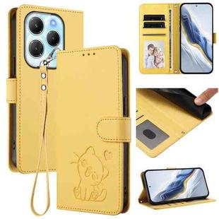 For Infinix Hot 40 4G / 40 Pro 4G Embossed Heart Cat Leather Phone Case with Hand Strap(Yellow)