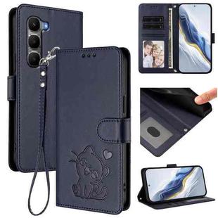 For Infinix Hot 60 4G / 60i 4G Embossed Heart Cat Leather Phone Case with Hand Strap(Blue)
