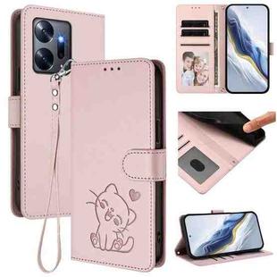 For Infinix Zero 20 Embossed Heart Cat Leather Phone Case with Hand Strap(Pink)