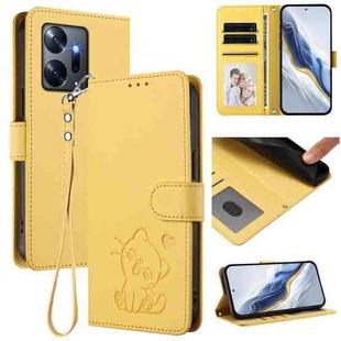 For Infinix Zero 20 Embossed Heart Cat Leather Phone Case with Hand Strap(Yellow)