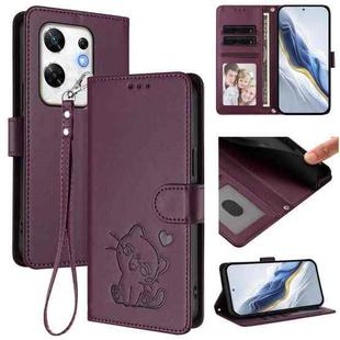 For Infinix Zero 30 4G Embossed Heart Cat Leather Phone Case with Hand Strap(Dark Purple)