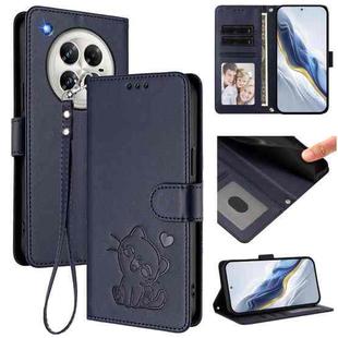 For Infinix Zero 40 4G / 5G Embossed Heart Cat Leather Phone Case with Hand Strap(Blue)