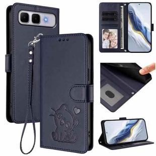 For Infinix Smart 10 Plus 4G Embossed Heart Cat Leather Phone Case with Hand Strap(Blue)