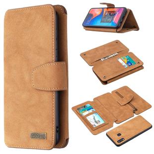 For Samsung Galaxy A20 / A30 Detachable Frosted Magnetic Horizontal Flip Leather Case with Card Slots & Holder & Zipper Wallet & Photo Frame(Brown)